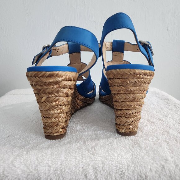 Alex Marie Blue Suede T-Strap High Wedge Fashion Espadrilles 8M - Picture 5 of 9